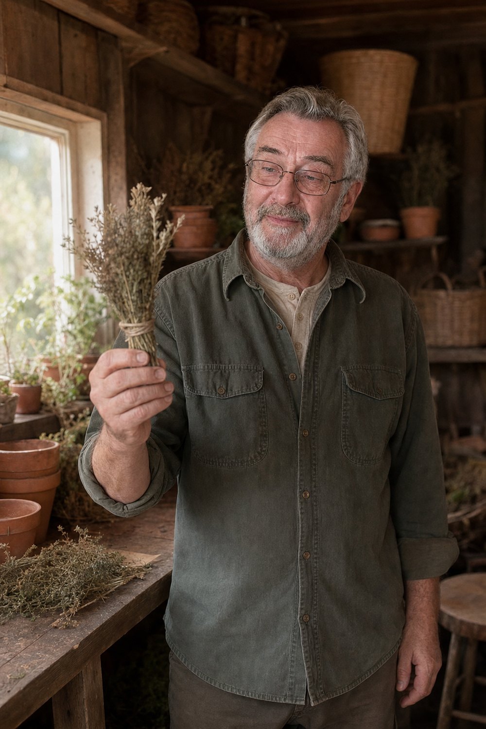 Malcolm Ashby in his potting shed